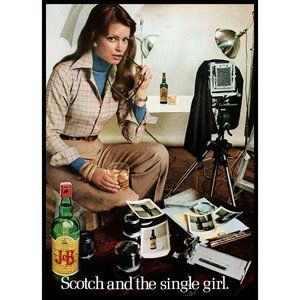 1974 J&B Scotch and the Single Girl Vintage Print Ad Photographer Camera Decor